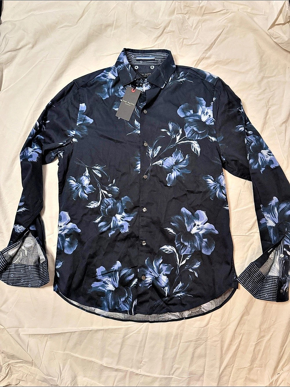 Ted Baker Men's Floral Button Down Shirt in Black & Blue NWT